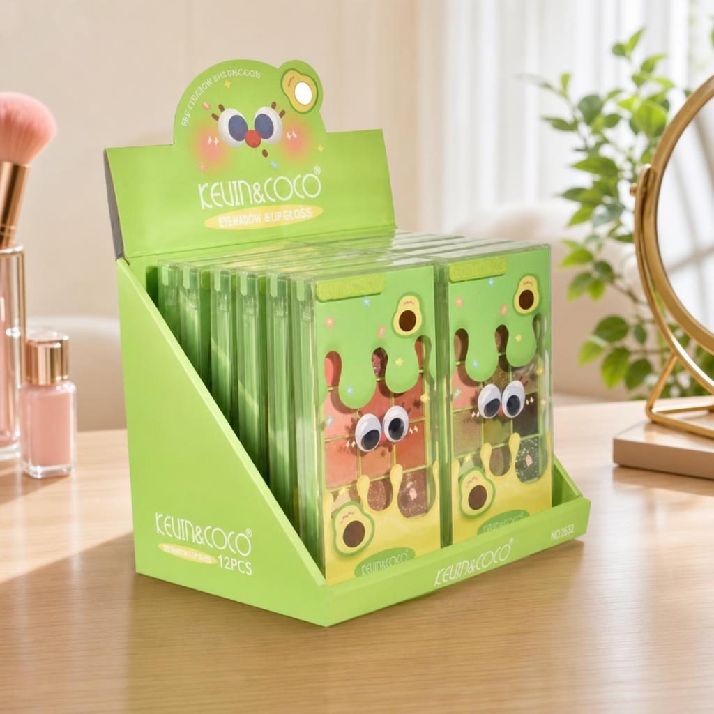 Set 12 Paleta Farduri Ochi Kevin & Coco Avocado Collection, 2 Palete in nuante diferite, Display 12 Bucati, Culori Nude Mate si Sidefate, Verde 5