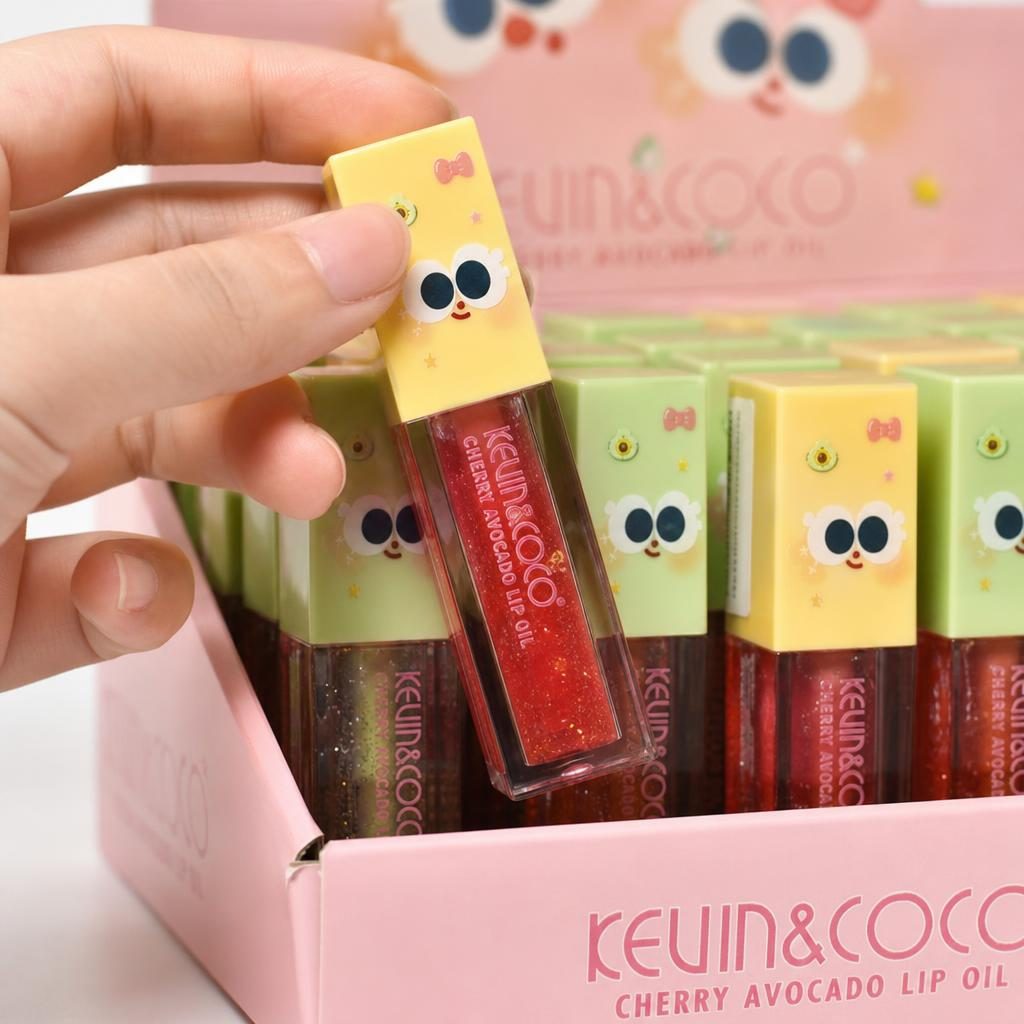 Set 24 Uleiuri de Buze Kevin&Coco, Lip Oil Hidratant, Aplicator Tip Gloss, Aspect Lucios și Confortabil, Îngrijire și Hidratare pentru Buze, Design Colorat cu Personaje, Roz 3