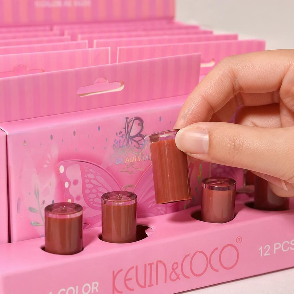 Display cu 12 Seturi Luciu de Buze, Kevin&Coco Beautiful Lip Gloss, 4 Nuante in Fiecare Set, Finisaj Lucios si Aspect Ingrijit al Buzelelor, Ideal pentru Utilizare Zilnica și Revanzare, Roz 3