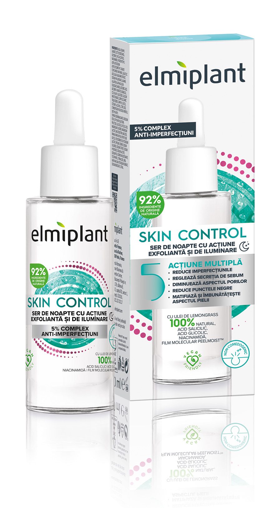 Ser de Noapte Elmiplant Skin Control cu Ac?iune Exfoliant? ?i de Iluminare 30 ml