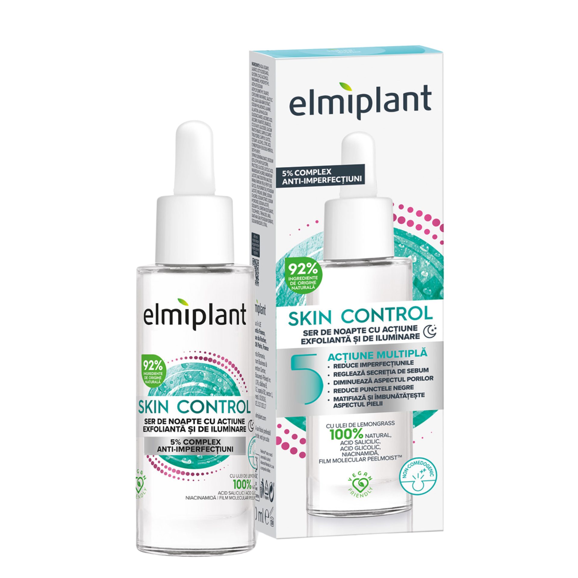 Ser de Noapte, Elmiplant, Skin Control cu Actiune Exfolianta si de Iluminare, 30 ml 1
