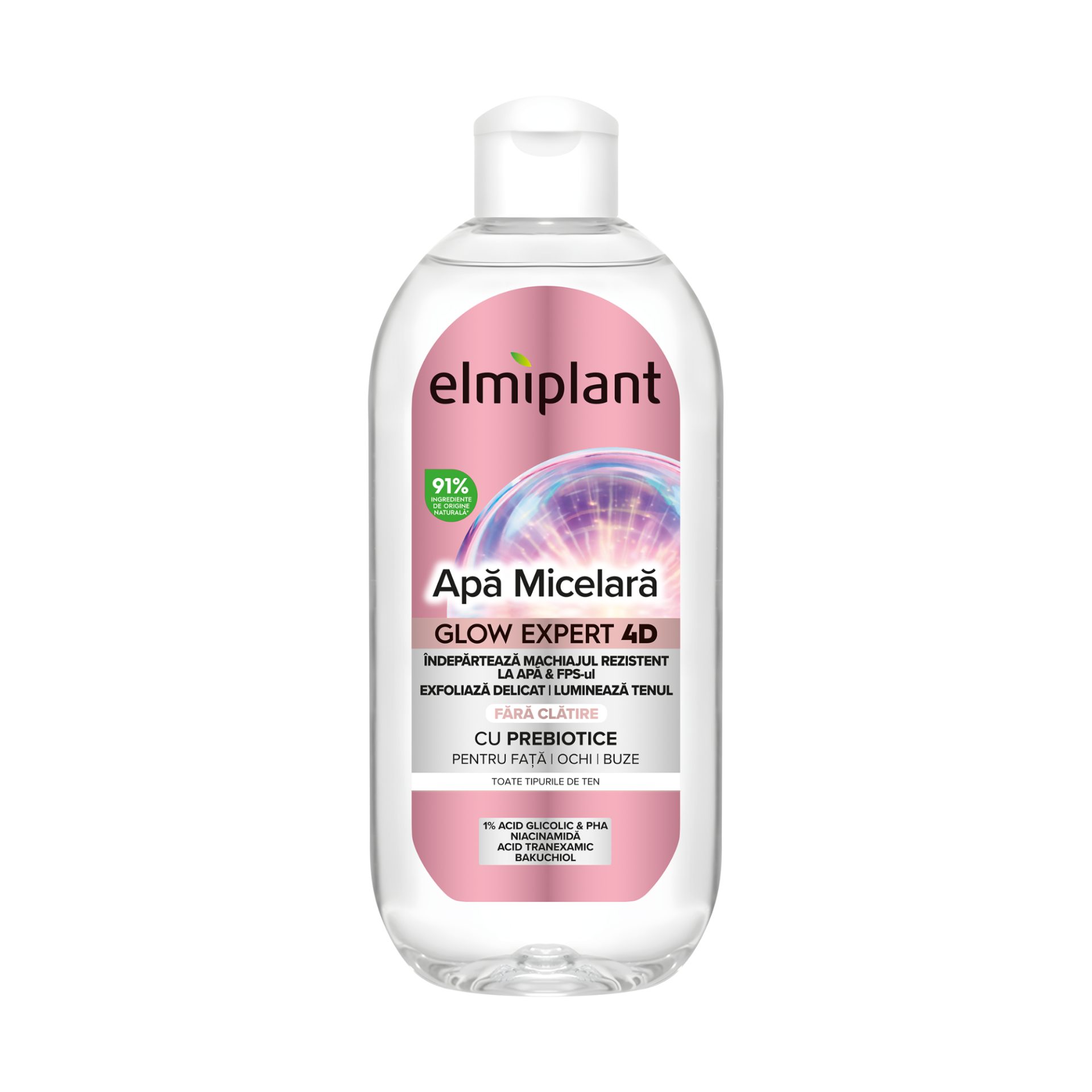 Apa Micelara Iluminatoare, Elmiplant, Glow Expert 4D, Pentru Fata, Ochi si Buze, cu Prebiotice, 400 ml 1