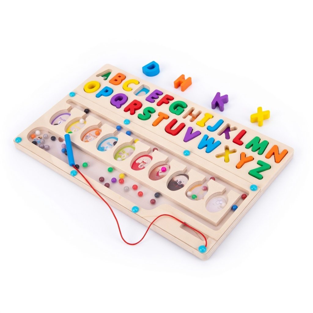 Jucarie educativa din lemn, Abecedar colorat pentru copii, Puzzle alfabet cu litere mari, Invatare litere, Dezvoltare vocabular, Joc Montessori din lemn, 3+ ani 1