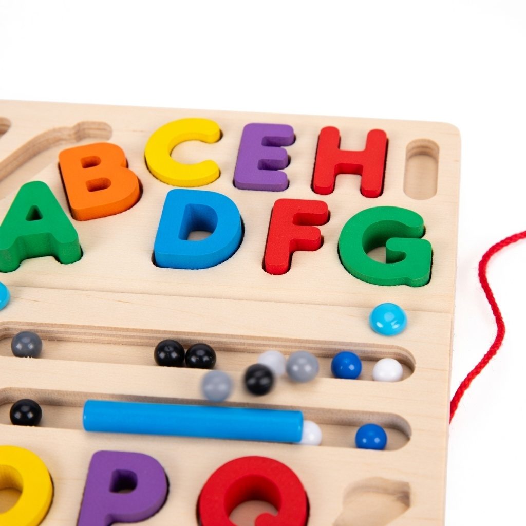 Jucarie educativa din lemn, Abecedar colorat pentru copii, Puzzle alfabet cu litere mari, Invatare litere, Dezvoltare vocabular, Joc Montessori din lemn, 3+ ani 2
