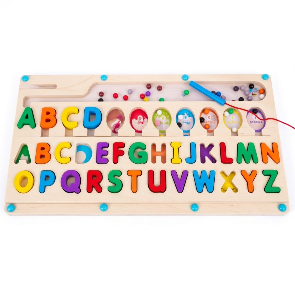 Jucarie educativa din lemn, Abecedar colorat pentru copii, Puzzle alfabet cu litere mari, Invatare litere, Dezvoltare vocabular, Joc Montessori din lemn, 3+ ani 3