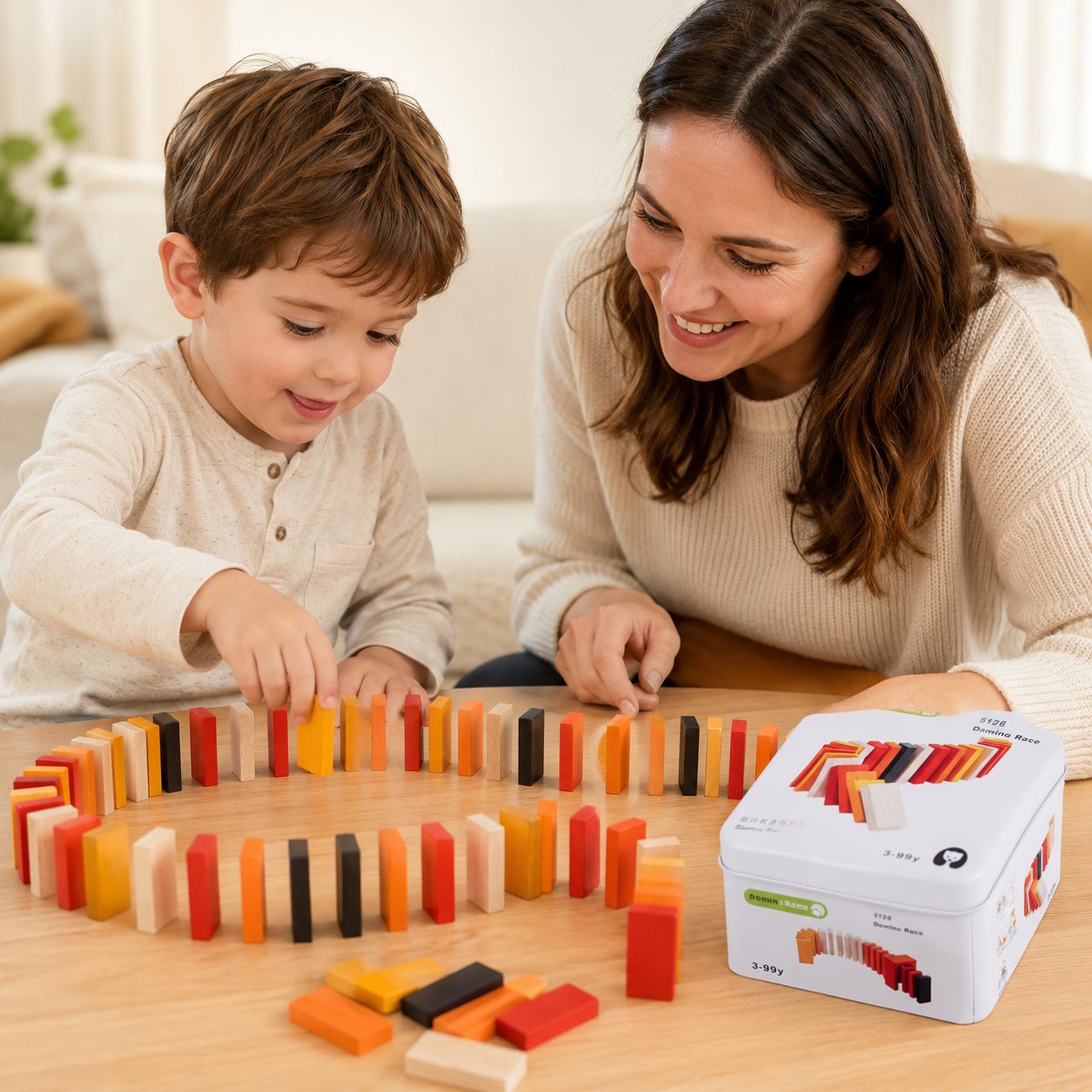 Jucarie Educativa din Lemn, , Joc de Calatorie Tip Domino cu Cutie Metalica, Dezvolta Gandirea Logica, Concentrarea si Indemanarea, Multicolor 2