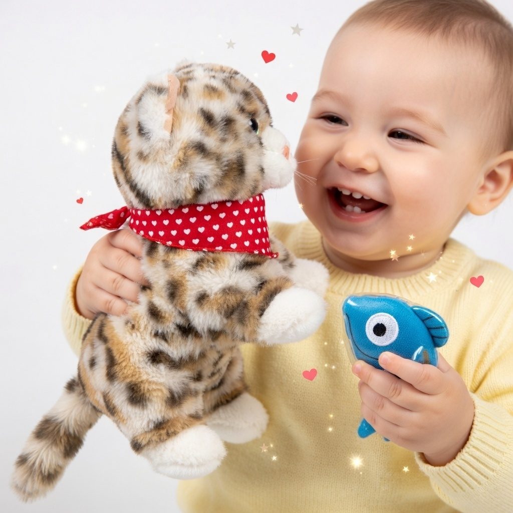 Jucarie Interactiva Botic Motanelul cu Batic Piccolino, Pisicuta de Plus care Merge, Toarce, Prinde Pestisorul si Reactioneaza la Mangaiat, Jucarie pentru Copii 3+ Ani 4