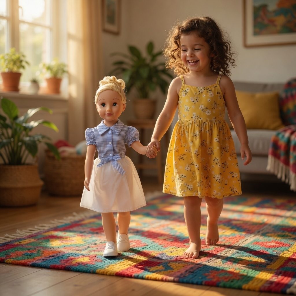 Papusa Ia-ma de Mana si Pasim Impreuna, Vecina Balerina, Jucarie Educativa de Mers pentru Copii 3-5 Ani, Dezvolta Rabdarea, Responsabilitatea, Echilibrul si Grija, Papusa Montessori Piccolino, Invata Perseverenta prin Joaca, 72 cm 2