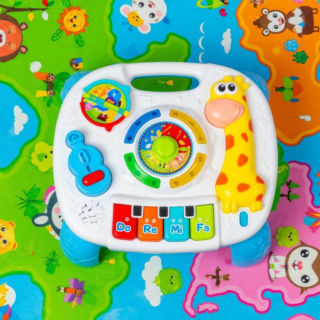 Masa Activitati Interactiva Pentru Copii Cu Girafa, Jucarie 2 in 1 Cu Pian, Butoane Si Jocuri Educative, Centru De Activitati Cu Lumini Si Sunete, Masa De Joaca Multicolora Pentru Dezvoltare Copii 18+ Luni 4