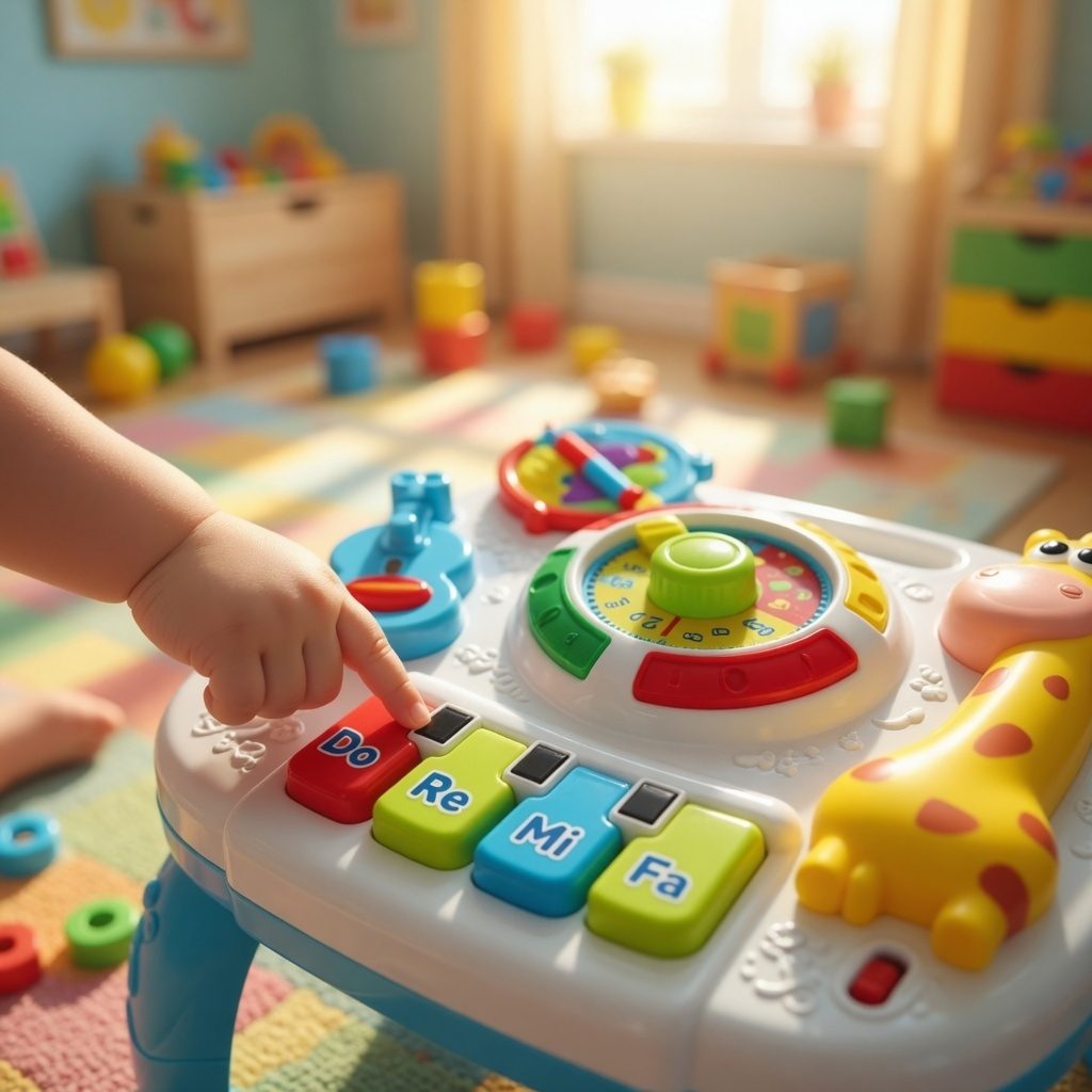 Masa Activitati Interactiva Pentru Copii Cu Girafa, Jucarie 2 in 1 Cu Pian, Butoane Si Jocuri Educative, Centru De Activitati Cu Lumini Si Sunete, Masa De Joaca Multicolora Pentru Dezvoltare Copii 18+ Luni 5
