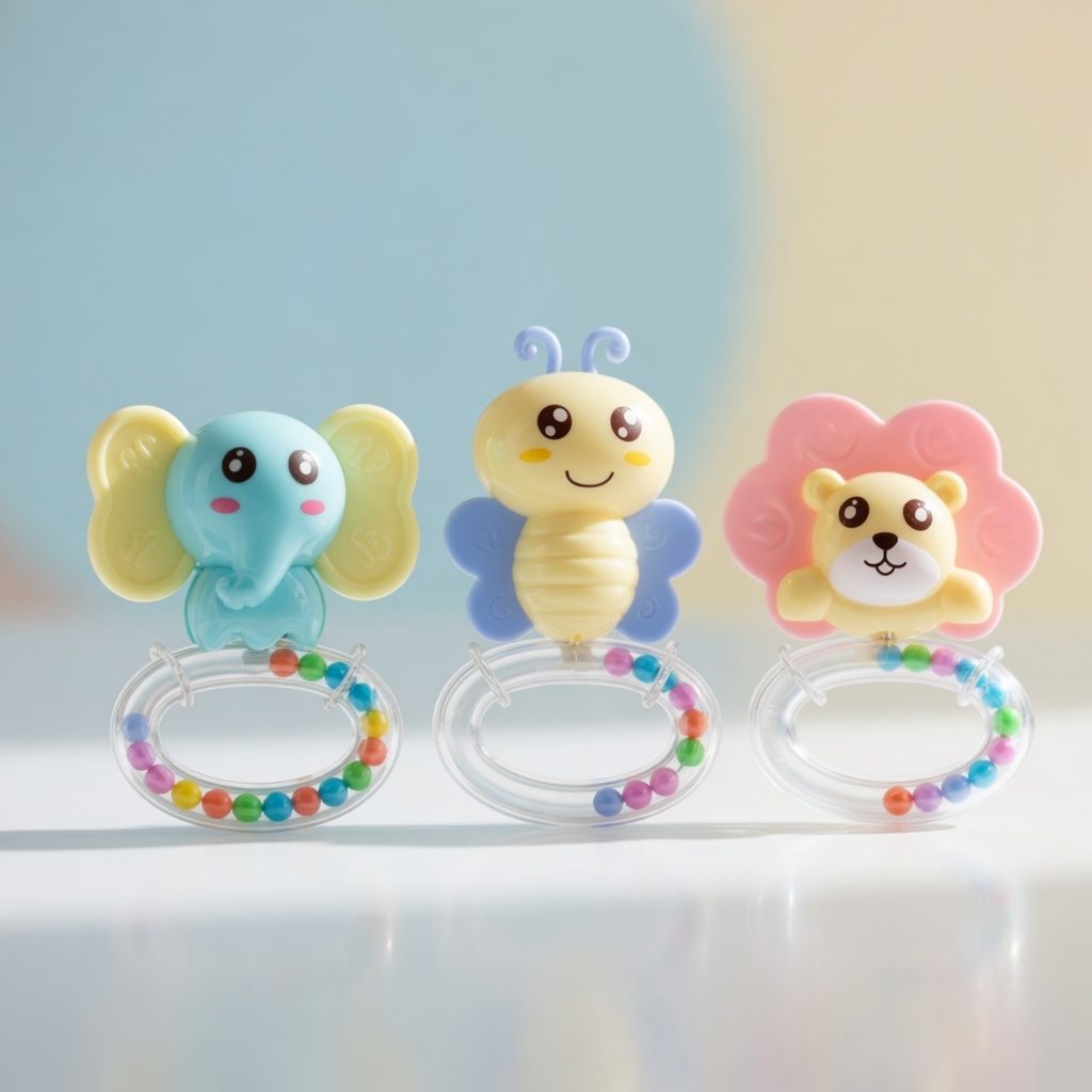 Set 3 Zornaitoare Pentru Bebelusi, Elefant, Albina Si Leu, Jucarii Dentitie Cu Inele Si Sunete, Jucarie Dezvoltare Motrica Si Senzoriala, Pentru Copii 0+ Luni, Model 1, Multicolor 5