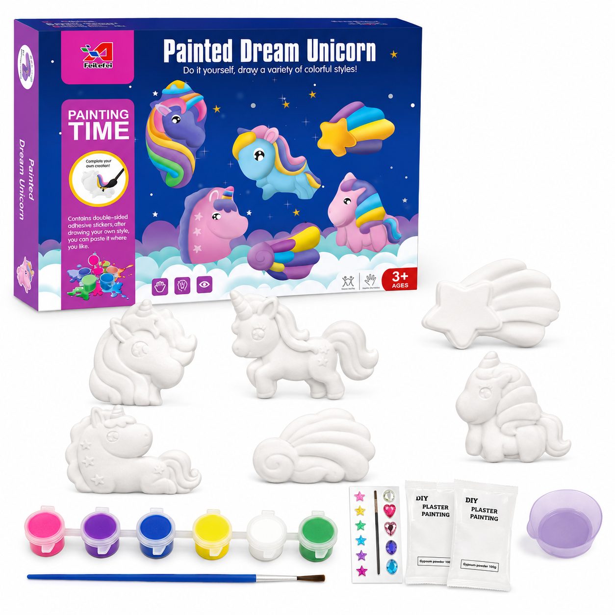 Set Pictura Ghips Pentru Copii Cu Vehicule De Santier Si Accesorii, Kit Creativ DIY Cu Figurine De Decorat Si Culori Incluse, Jucarie Educativa Pentru Activitati Artistice Si Dezvoltare Imaginatie Copii 3+ Ani, Multicolor 1