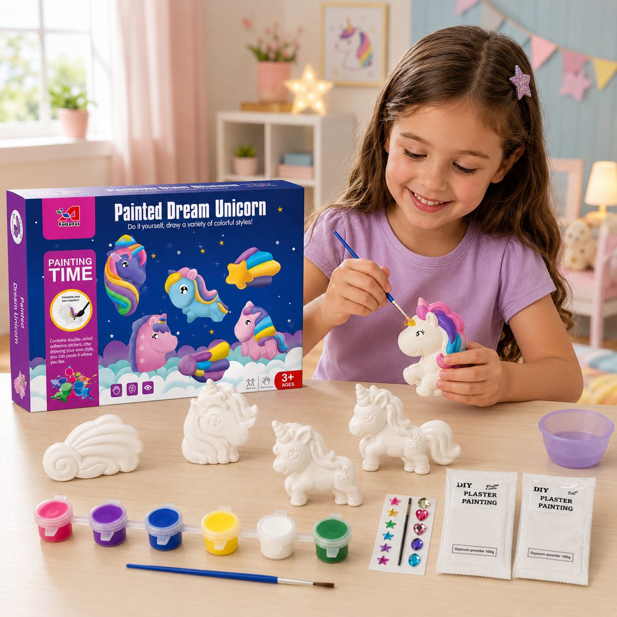 Set Pictura Ghips Pentru Copii Cu Vehicule De Santier Si Accesorii, Kit Creativ DIY Cu Figurine De Decorat Si Culori Incluse, Jucarie Educativa Pentru Activitati Artistice Si Dezvoltare Imaginatie Copii 3+ Ani, Multicolor 5