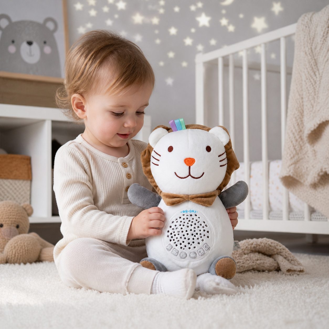 Jucarie Plus Interactiva Pentru Copii Cu Proiectie Luminoasa Si Sunete, Plus Tip Leu Cu Lumina De Veghe Si Muzica, Jucarie De Imbratisat Pentru Somn Linistit Si Relaxare Copii 0+ Luni, Multicolor 4