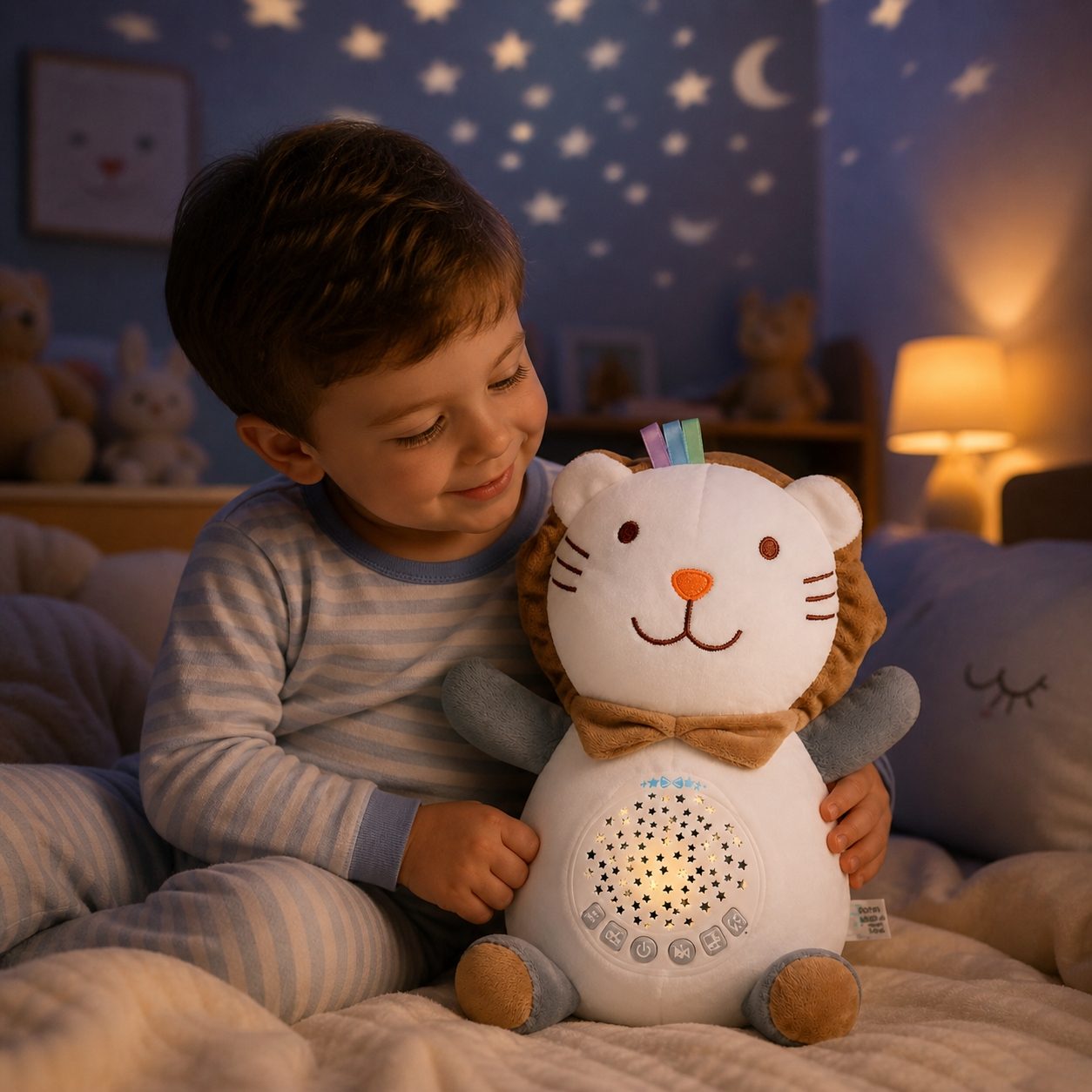 Jucarie Plus Interactiva Pentru Copii Cu Proiectie Luminoasa Si Sunete, Plus Tip Leu Cu Lumina De Veghe Si Muzica, Jucarie De Imbratisat Pentru Somn Linistit Si Relaxare Copii 0+ Luni, Multicolor 3