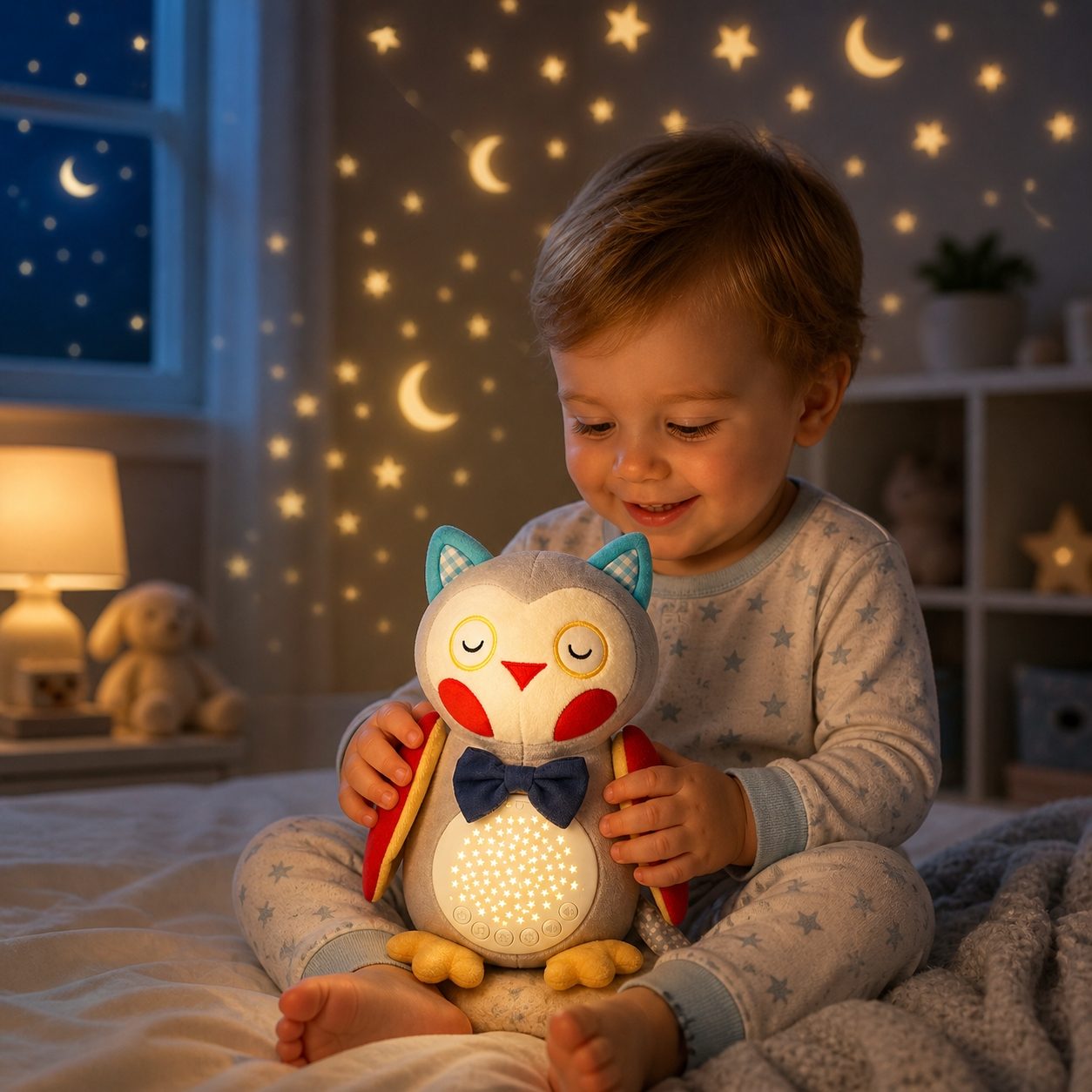 Bufnita De Plus Interactiva Pentru Copii Cu Proiectie Luminoasa Si Muzica, Jucarie De Somn Tip Lampa De Veghe Cu Sunete Relaxante, Plush Pentru Imbratisat Si Linistire Copii 0+ Luni, Multicolor 3