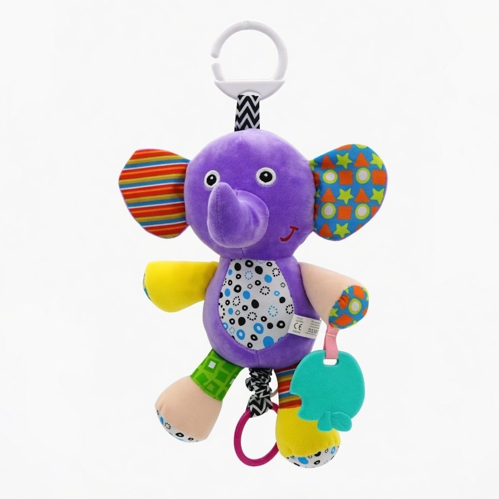 Jucarie Bebelusi Elefant Plus Cu Agatatoare, Zornaitoare Si Accesorii Dentitie, Jucarie Interactiva Suspendata Pentru Carucior Sau Patut, Jucarie Sensoriala Cu Texturi Diferite, Dezvoltare Motrica, Pentru Copii 0+ Luni, Mov 4