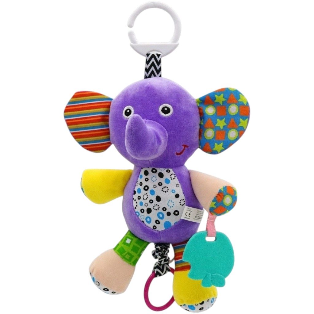 Jucarie Bebelusi Elefant Plus Cu Agatatoare, Zornaitoare Si Accesorii Dentitie, Jucarie Interactiva Suspendata Pentru Carucior Sau Patut, Jucarie Sensoriala Cu Texturi Diferite, Dezvoltare Motrica, Pentru Copii 0+ Luni, Mov 2