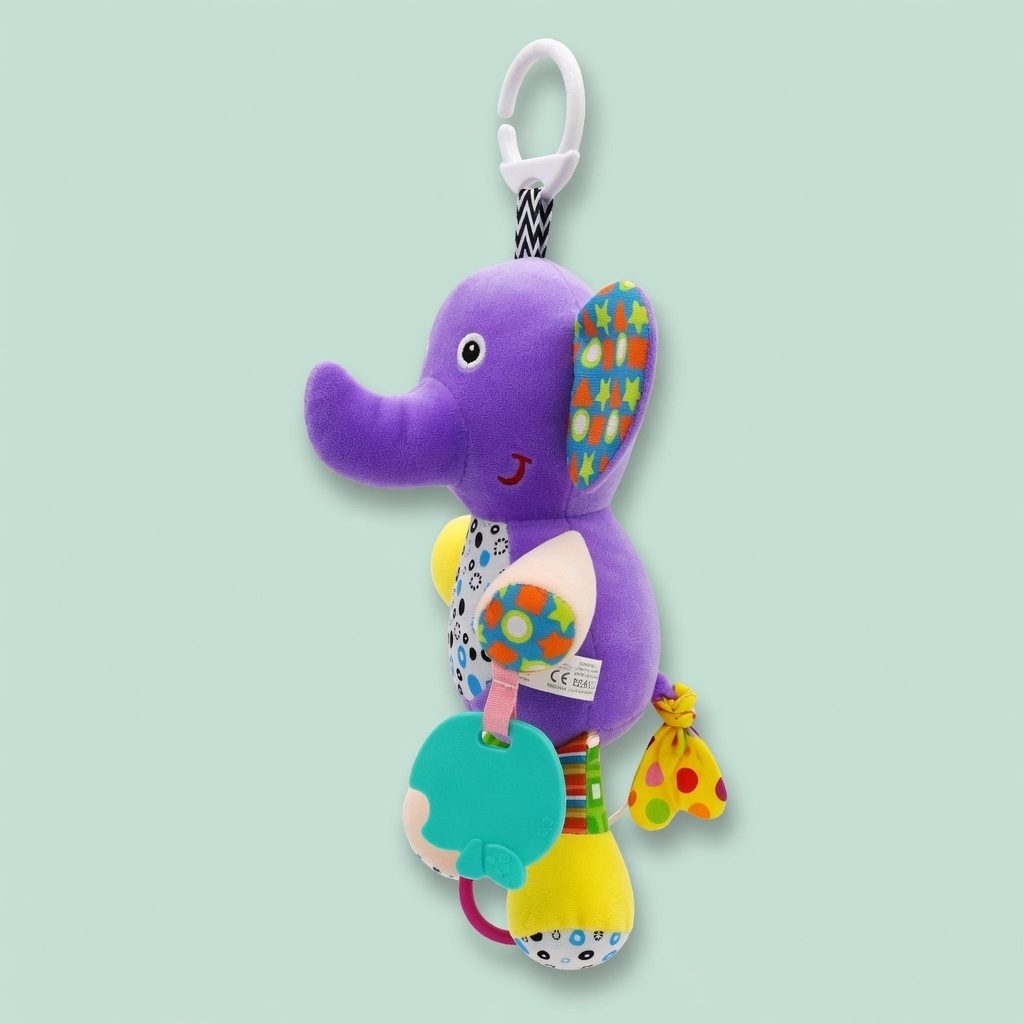 Jucarie Bebelusi Elefant Plus Cu Agatatoare, Zornaitoare Si Accesorii Dentitie, Jucarie Interactiva Suspendata Pentru Carucior Sau Patut, Jucarie Sensoriala Cu Texturi Diferite, Dezvoltare Motrica, Pentru Copii 0+ Luni, Mov 5