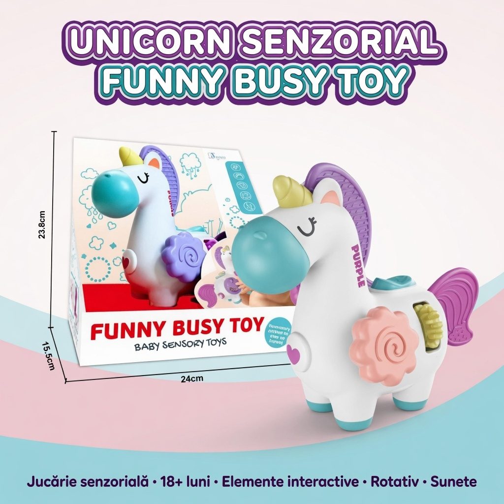 Jucarie Interactiva Bebelusi Unicorn Sensorial, Cu Activitati Si Elemente Mobile, Jucarie Educativa Cu Rotite Si Butoane, Jucarie Dezvoltare Motrica Si Senzoriala, Pentru Copii 0+ Luni, Multicolor 3