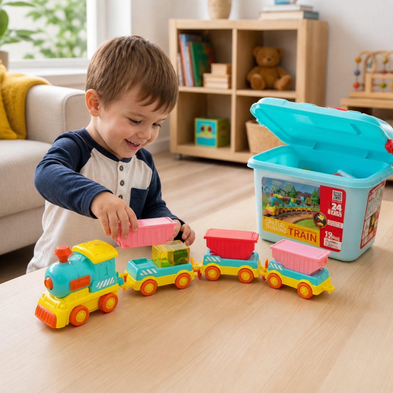 Set Magnetic Copii Trenulet Cu Gentuta Si Piese De Constructie, Joc Educativ De Gandire Logica Si Coordonare Cu Elemente Magnetice, Jucarie Interactiva Pentru Dezvoltare Creativitate Si Indemanare Copii 3+ Ani, Multicolor 4