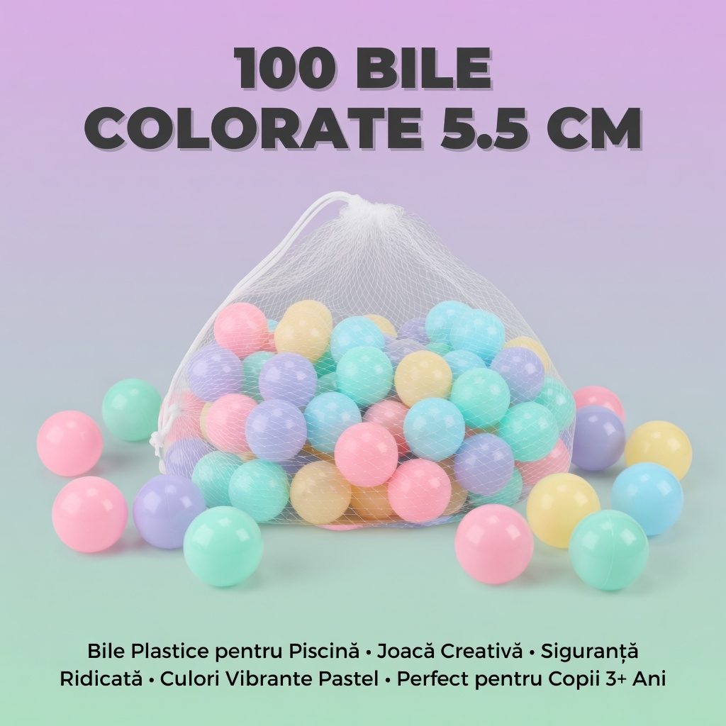 Set 100 Bile Colorate Pentru Copii 5.5 cm, Bile Plastic Pentru Piscina Cu Bile Si Loc De Joaca, Bile Multicolore Pentru Corturi Si Spatii De Joaca, Jucarie Distractiva Pentru Interior Exterior Copii 3+ Ani 2