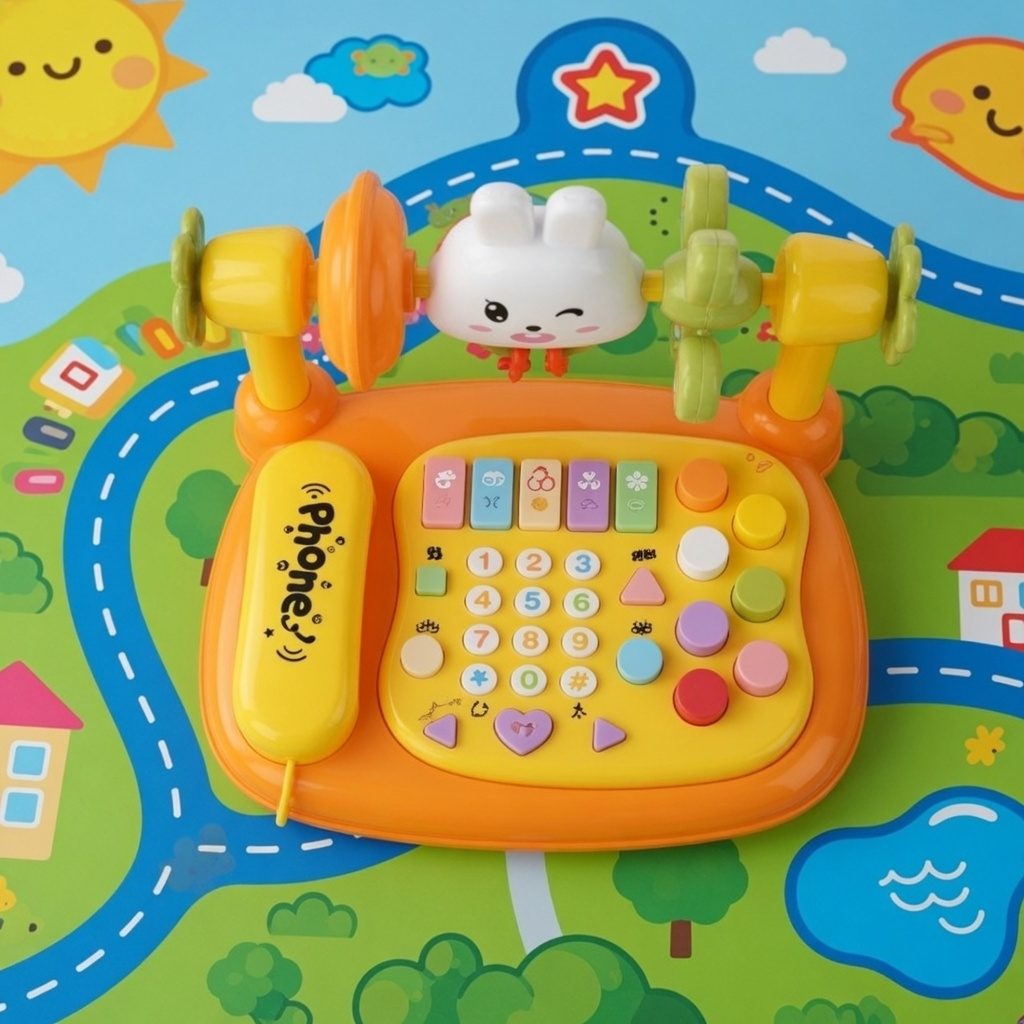 Telefon Interactiv Pentru Copii Cu Pian Si Jocuri Educative, Jucarie Multifunctionala Cu Butoane Si Activitati, Telefon De Jucarie Cu Taste, Lumini Si Sunete, Centru De Joaca Multicolor Cu Figurina Iepuras Copii 18+ Luni 2