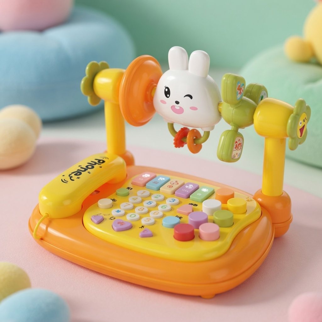 Telefon Interactiv Pentru Copii Cu Pian Si Jocuri Educative, Jucarie Multifunctionala Cu Butoane Si Activitati, Telefon De Jucarie Cu Taste, Lumini Si Sunete, Centru De Joaca Multicolor Cu Figurina Iepuras Copii 18+ Luni 5