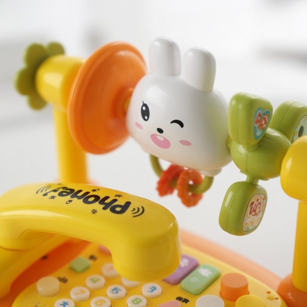 Telefon Interactiv Pentru Copii Cu Pian Si Jocuri Educative, Jucarie Multifunctionala Cu Butoane Si Activitati, Telefon De Jucarie Cu Taste, Lumini Si Sunete, Centru De Joaca Multicolor Cu Figurina Iepuras Copii 18+ Luni 3