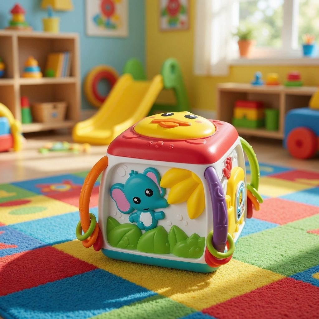 Cub Activitati Interactiv Pentru Copii Cu Pian Si Jocuri Educative, Jucarie Multifunctionala Cu Bile, Roti Si Butoane, Cub Multicolor Cu Functii Muzicale Si Elemente Rotative, Jucarie Dezvoltare Copii 18+ Luni 2