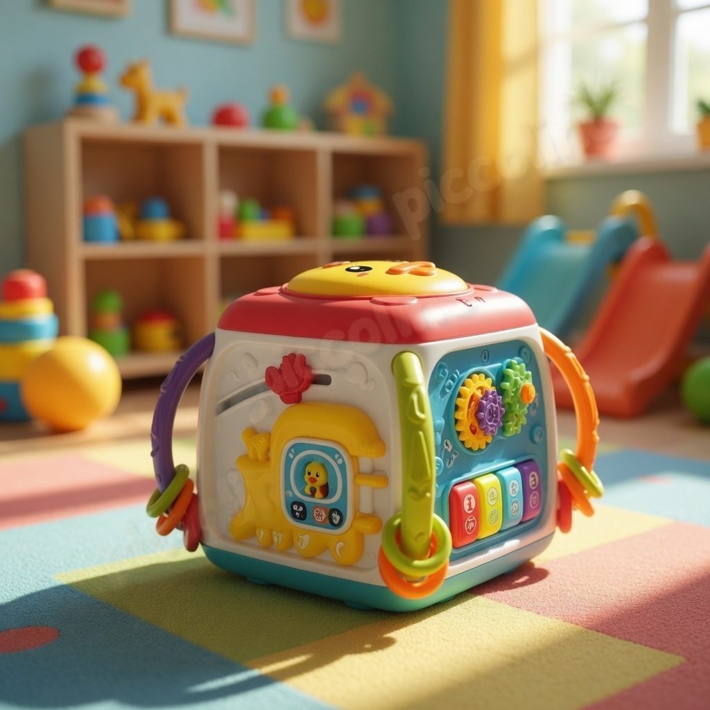 Cub Activitati Interactiv Pentru Copii Cu Pian Si Jocuri Educative, Jucarie Multifunctionala Cu Bile, Roti Si Butoane, Cub Multicolor Cu Functii Muzicale Si Elemente Rotative, Jucarie Dezvoltare Copii 18+ Luni 3