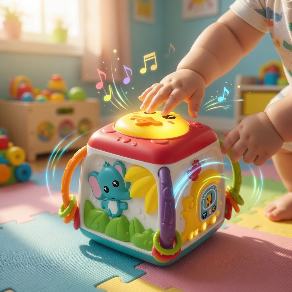 Cub Activitati Interactiv Pentru Copii Cu Pian Si Jocuri Educative, Jucarie Multifunctionala Cu Bile, Roti Si Butoane, Cub Multicolor Cu Functii Muzicale Si Elemente Rotative, Jucarie Dezvoltare Copii 18+ Luni 5