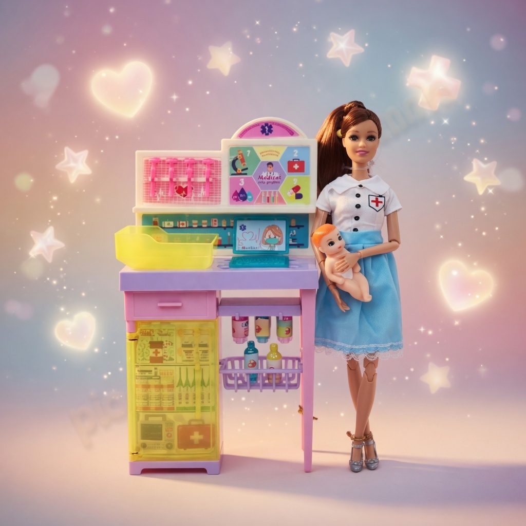 Papusa Anglinda Asistenta lui Bebe pentru Copii, Set Jucarie cu Papusa Doctorita, Bebelus si Mobilier Medical, Joc de Rol Interactiv pentru Ingrijire si Joaca, Cadou pentru Fetite si Copii 3+ Ani, Multicolor 2