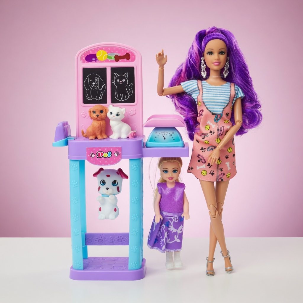 Papusa Anglinda La Veterinar pentru Copii, Set Jucarie cu Papusa Fashion, Fetita si Accesorii pentru Ingrijire Animale, Joc de Rol Interactiv cu Catelusi si Mobilier, Cadou pentru Fetite 3+ Ani, Multicolor 3