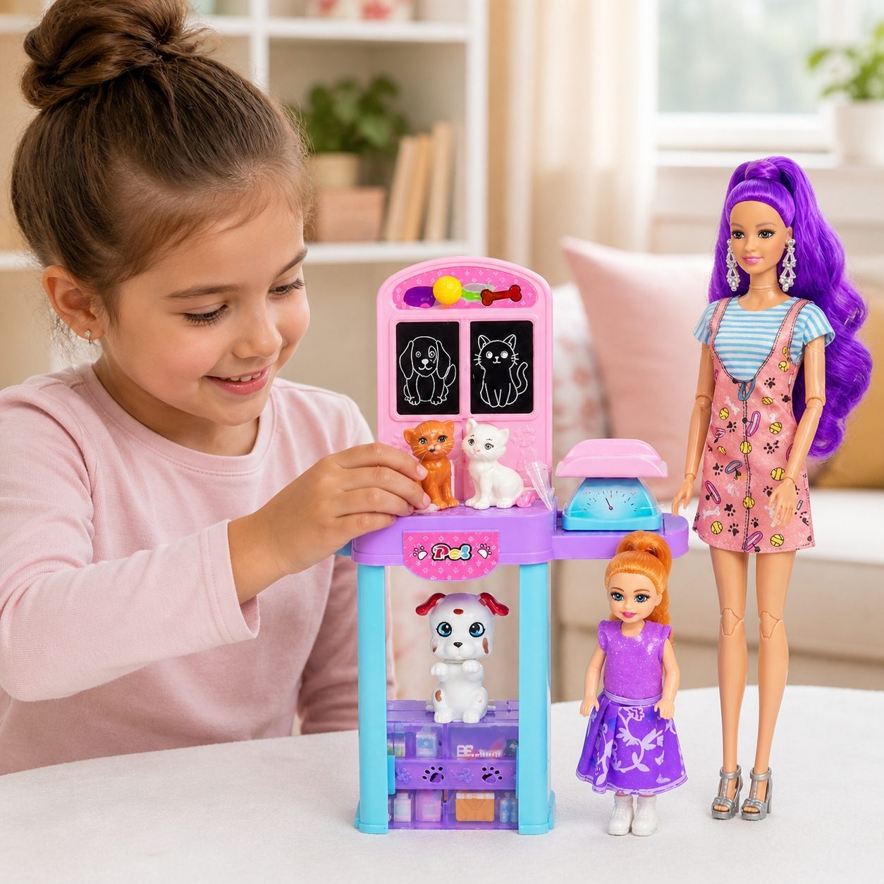 Papusa Anglinda La Veterinar pentru Copii, Set Jucarie cu Papusa Fashion, Fetita si Accesorii pentru Ingrijire Animale, Joc de Rol Interactiv cu Catelusi si Mobilier, Cadou pentru Fetite 3+ Ani, Multicolor 5