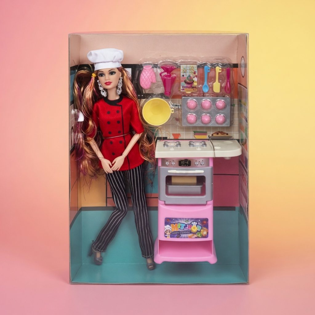 Papusa Anglinda in Bucatarie pentru Copii, Set Jucarie cu Papusa Bucatareasa, Aragaz si Accesorii de Gatit, Joc de Rol Interactiv pentru Joaca si Distractie, Cadou pentru Fetite si Copii 3+ Ani, Multicolor 3