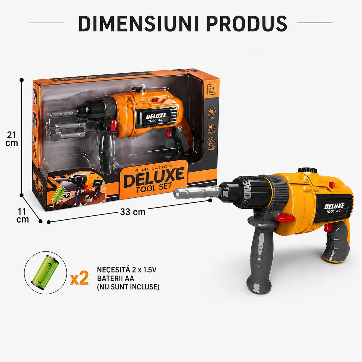 Bormasina Electrica De Jucarie Pentru Copii Cu Accesorii Schimbabile, Masina De Gaurit Interactiva Cu Functie De Rotire Si Efect Realist, Jucarie Tip Scule Pentru Constructii Si Joc De Rol Copii 3+ Ani, Galben 3