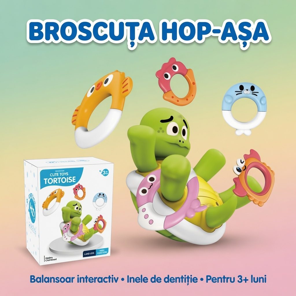 Jucarie Broscuta Hop-Asa Cu Inele Pentru Bebelusi, Jucarie Interactiva Cu Zornaitoare Si Elemente De Prindere, Jucarie Educativa Cu Forme Colorate, Animalut Amuzant Pentru Copii 3+ Luni, Verde 3