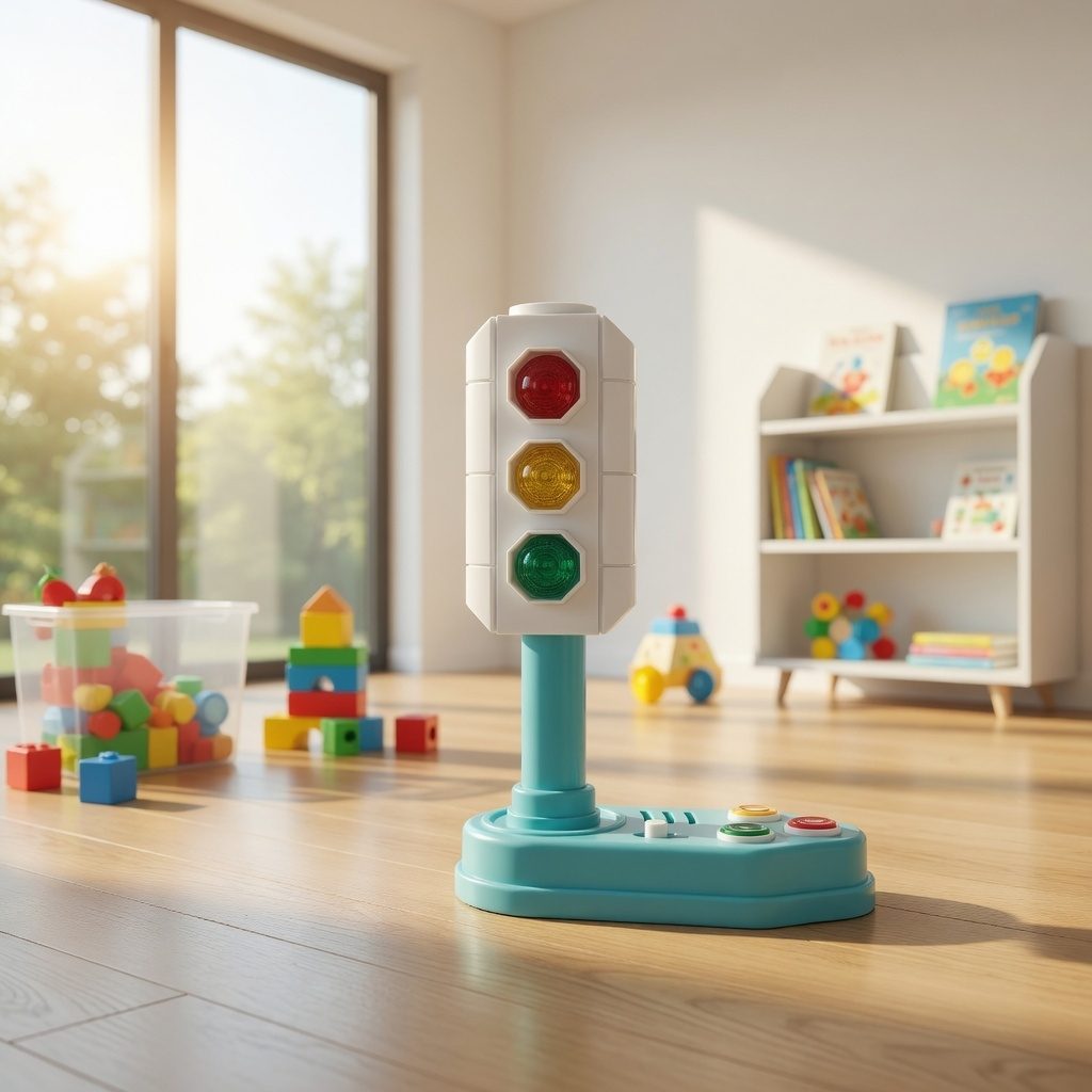 Semafor Interactiv Pentru Copii Cu Lumini Si Sunete, Jucarie Educativa Semafor Rutier Cu Butoane Si Efecte Sonore, Jucarie De Invatare Reguli De Circulatie, Set Interactiv Pentru Dezvoltare Copii 18+ Luni, Multicolor 5