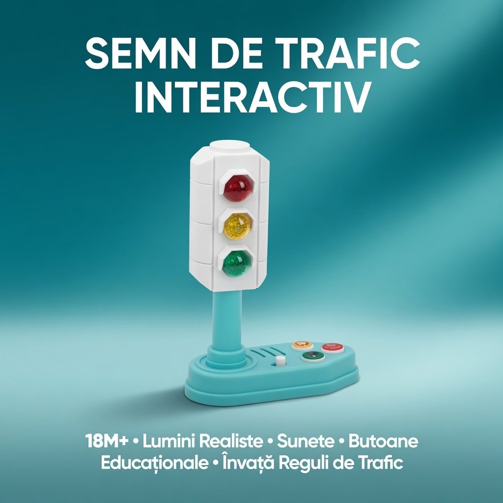 Semafor Interactiv Pentru Copii Cu Lumini Si Sunete, Jucarie Educativa Semafor Rutier Cu Butoane Si Efecte Sonore, Jucarie De Invatare Reguli De Circulatie, Set Interactiv Pentru Dezvoltare Copii 18+ Luni, Multicolor 2