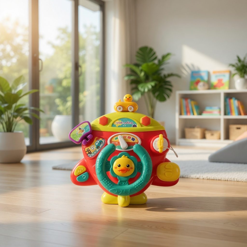 Volan Interactiv Pentru Copii Cu Lumini Si Sunete, Jucarie Educativa Tip Avion Cu Butoane Si Activitati, Volan De Joaca Cu Efecte Audio Si Elemente Rotative, Jucarie Senzoriala Pentru Dezvoltare Copii 18+ Luni, Multicolor 2