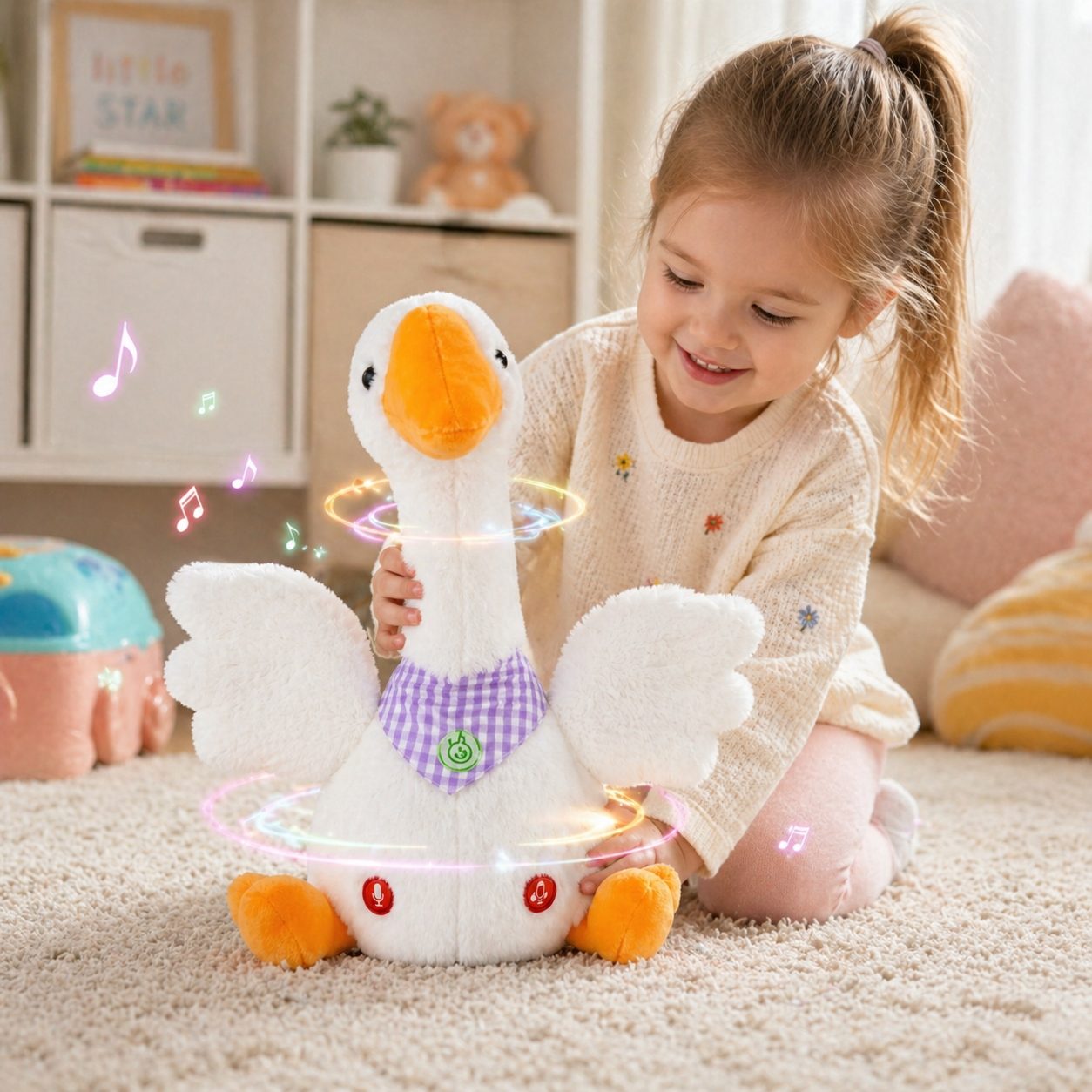 Gasca Plus Dansatoare Interactiva Pentru Copii Cu Functie Inregistrare Voce, Jucarie Muzicala Cu Lumini Si Miscare, Plush Electric Care Repeta Si Danseaza, Jucarie Educativa Si Amuzanta Cu Incarcare USB Copii 3+ Ani, Alb 5