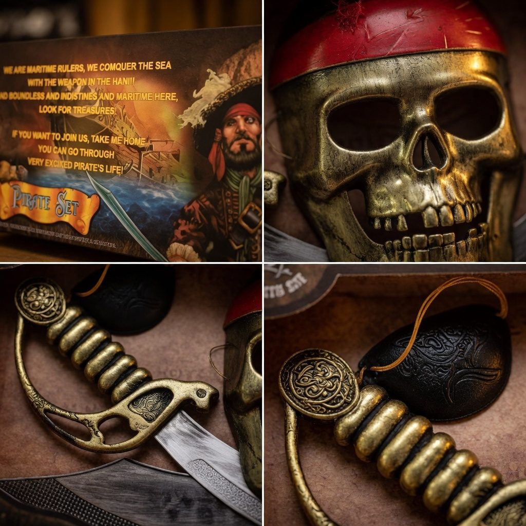 Set Pirati Cu Masca Pirat, 2 Sabii Si 2 Bandane Ochi, Jucarie Tematica Aventuri Cu Accesorii Complete, Set Deghizare Pirat Pentru Jocuri De Rol Si Distractie, Jucarie Interactiva Pentru Copii 3+ Ani, Multicolor 4