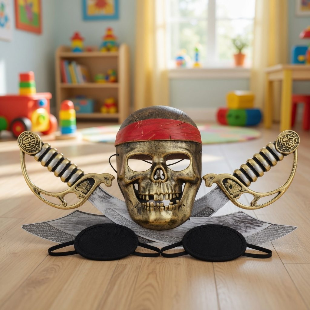 Set Pirati Cu Masca Pirat, 2 Sabii Si 2 Bandane Ochi, Jucarie Tematica Aventuri Cu Accesorii Complete, Set Deghizare Pirat Pentru Jocuri De Rol Si Distractie, Jucarie Interactiva Pentru Copii 3+ Ani, Multicolor 3