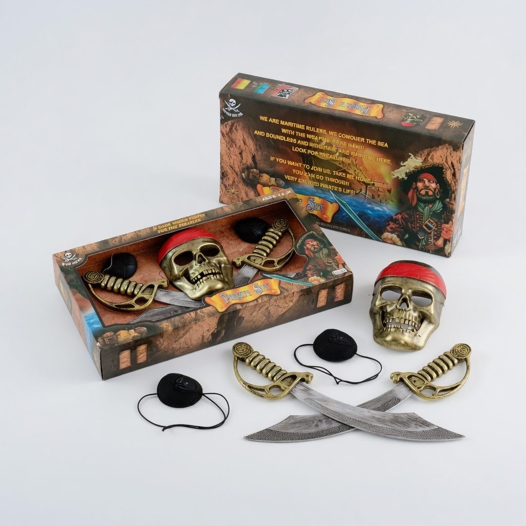 Set Pirati Cu Masca Pirat, 2 Sabii Si 2 Bandane Ochi, Jucarie Tematica Aventuri Cu Accesorii Complete, Set Deghizare Pirat Pentru Jocuri De Rol Si Distractie, Jucarie Interactiva Pentru Copii 3+ Ani, Multicolor 5