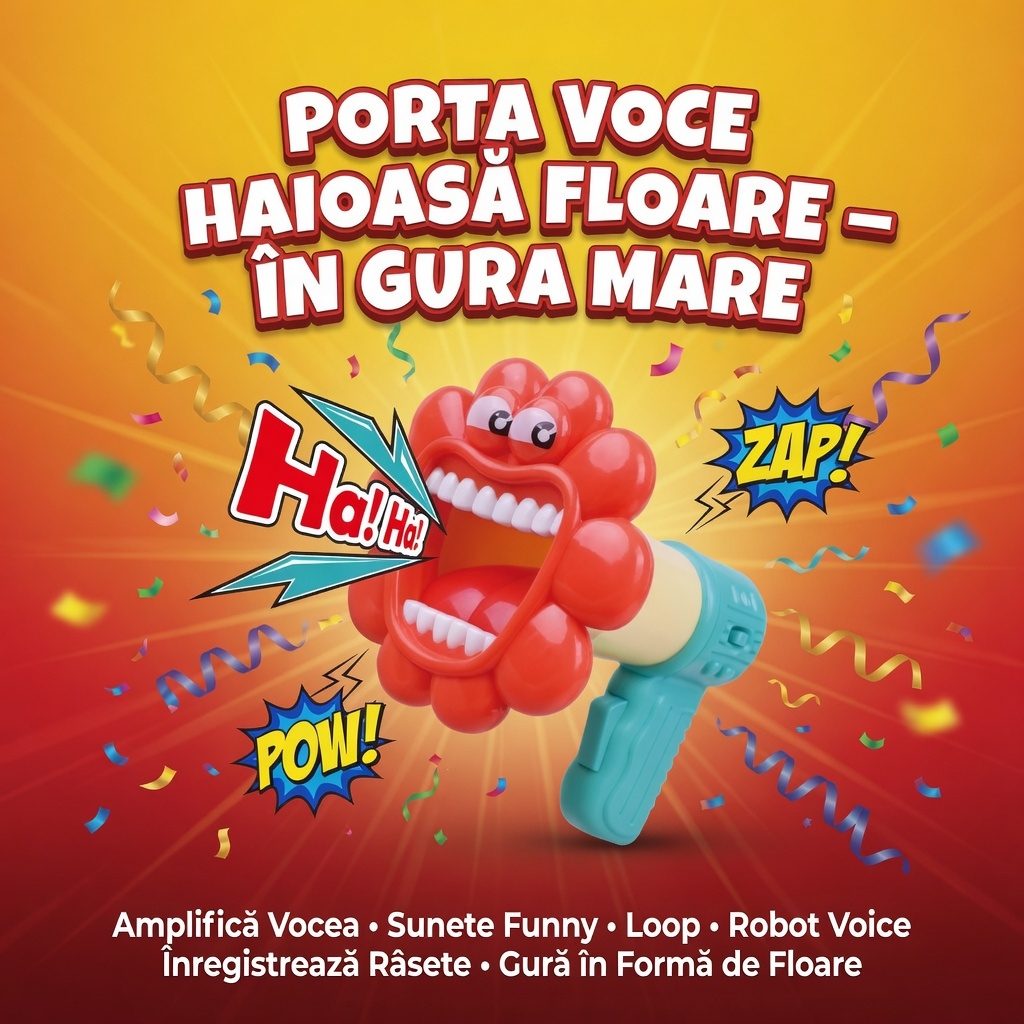 Portavoce Haioasa In Gura Mare Model Floare Pentru Copii Cu Efecte Vocale Si Inregistrare, Megafoane Jucarie Cu Sunete Amuzante Si Modificare Voce, Jucarie Interactiva Cu Ras Si Functii Multiple Copii 3+ Ani, Multicolor
