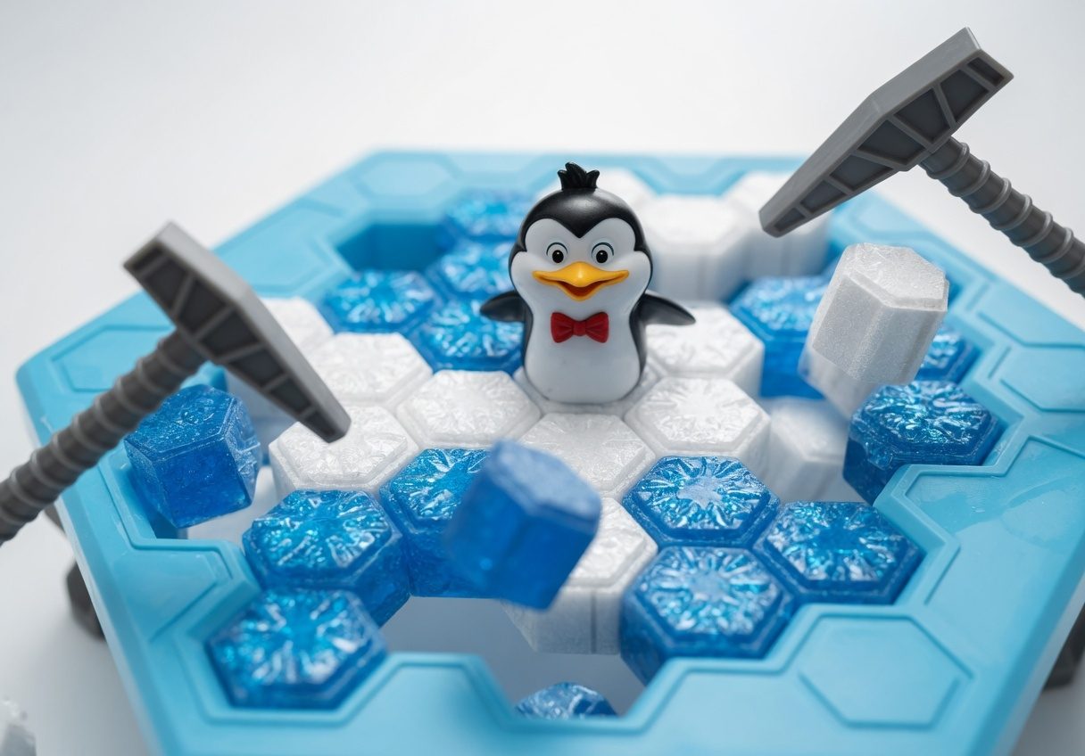 Joc Sparge Gheata cu Pinguin pentru Copii, Joc de Societate Interactiv cu Ciocanel, Sloiuri de Gheata si Ruleta cu Sageata, Jucarie Educativa pentru Familie, Dezvoltare Indemanare si Concentrare, Copii 3+ Ani, Albastru 3