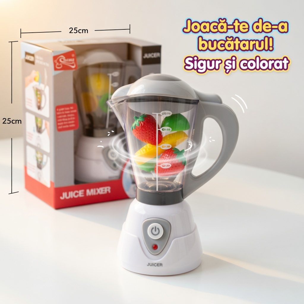 Blender de Jucarie cu Sunete si Lumini, Jucarie Interactiva de Bucatarie pentru Bebelusi, Mixer cu Butoane, Efecte Luminoase si Melodii Vesele, Joaca Educativa de Rol 4