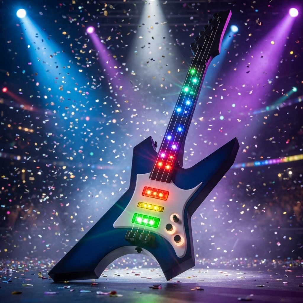 Chitara Muzicala Electrica pentru Copii cu Lumini si Sunete, Instrument Muzical Interactiv cu Efecte Luminoase si Design Modern, Jucarie Muzicala pentru Baieti si Fete, Cadou Distractiv pentru Copii 3+ Ani, Albastru 4