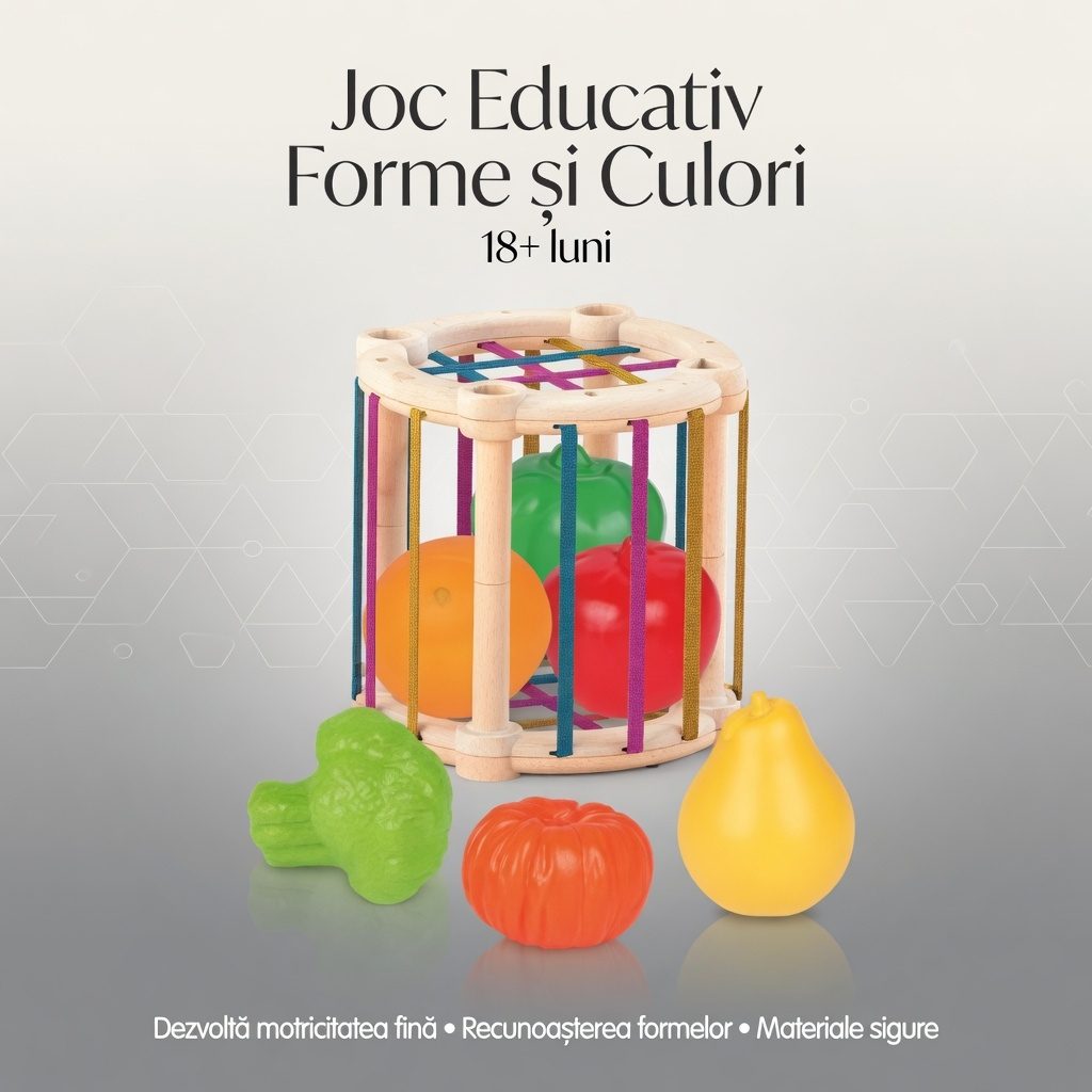 Jucarie Sortator Forme Cu Fructe Si Legume Pentru Copii, Cub Interactiv Cu Benzi Elastice Si Piese Colorate, Jucarie Sensoriala Educativa Cu Activitati, Jucarie Pentru Copii 18+ Luni, Multicolor 3